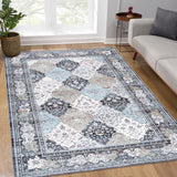 Garvee Alfombra Boho Lavable Antideslizante Bajo Pelo Fibra Kaschmir Sintética Azul 120x170 cm Para Cocina Y Oficina - Azul
