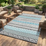 Garvee Alfombra de Exterior Reversible de 152x244 cm de Polipropileno Impermeable con Diseño Bohemio para Patio RV y Balcón Azul y Gris - Azul & Gris