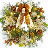 Garvee Corona Navideña Dorada 24'' para Puerta Exterior con Luces LED y 8 Modos, Artificial Duradero, Decoración Hogar y Oficina - Navideño Café
