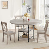 Garvee Mesa de Comedor Redonda 47in para 4 Personas con Almacenamiento y Patas de Metal Romano, Madera Resistente y Ajustable, Gris Rústico, para Cocina y Sala