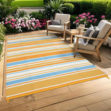 Garvee Alfombra Exterior 244 x 305 cm Rayas Geométricas Coloridas, Reversible, Resistente UV, Impermeable, Antideslizante para Patio, Playa y RV - Naranja & Amarillo & Azul & Blanco