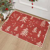 Garvee Alfombra de Entrada Navideña Lavable a Máquina, Antideslizante de Goma, Impresión de Árboles de Navidad, 40x60 cm, para Entrada Exterior, Cocina y Baño - Árbol de Navidad B con Fondo Rojo