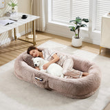 Garvee Cama Humana Para Perros Adultos Y Mascotas Ortopédica Con Almohada Bolsillo Lateral Correa 67x43x8 In Marrón Claro