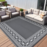 Garvee Outdoor Rug 9x12 Reversible Waterproof Plastic Straw Camping Patio Light Blue - Blanco & Gris
