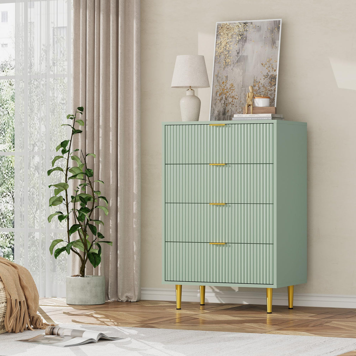 Cassettiera stretta GARVEE a 4 cassetti verde oliva: più contenimento in poco spazio
