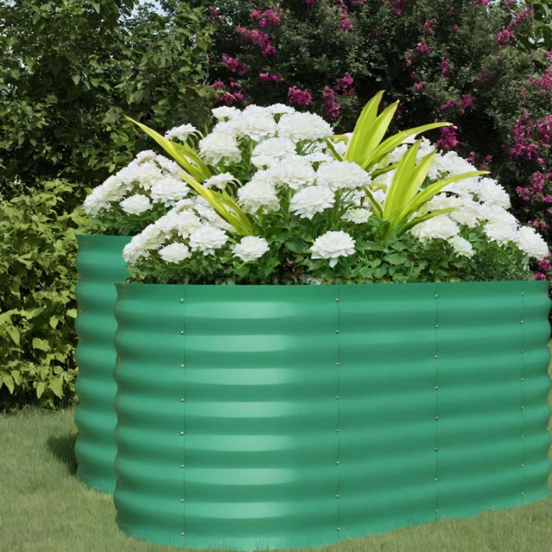 Garvee Jardineras Elevadas 2 Pack 122x61x61 cm Acero Galvanizado Resistente al Óxido Exterior Beige/Verde