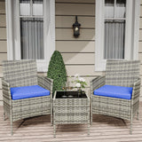 Garvee Set De Muebles De Patio Rattan 3 Piezas Con 2 Sillas Acolchadas Y Mesa De Café Para Jardín Y Porche Gris Y Azul - Gris & Azul