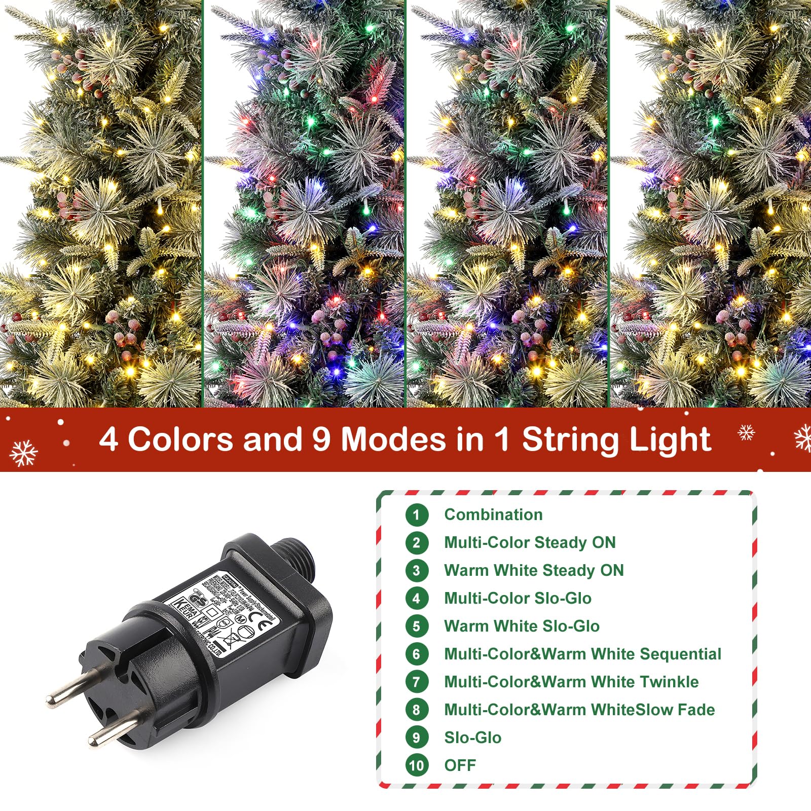 Garvee Árbol de Navidad Artificial con Iluminación 125cm  Ramas de PVC Nevadas LED Multicolor 9 Modos Base Retro de Muñeco de Nieve para Hogar Oficina