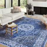 Garvee Alfombra Boho Vintage Floral 120x170 cm, Terciopelo Sintético Suave, Antideslizante TPR, Lavable para Sala y Dormitorio - Gris-Azul