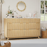 Garvee Cómoda Moderna Flutada De Madera Con 7 Cajones Para Dormitorio Y Sala, Perfil Curvo, Amplio Espacio, Color Natural - Color roble