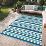 Garvee Alfombra Exterior 274 x 366 cm Paja Plástica Rayas Geométricas Reversible UV Resistente Antideslizante para Patio Playa RV - Azul & Blanco