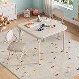 Garvee Set Infantil 3 Piezas Mesa y Sillas Plegables para Niños, Mesa PU Resistente, Sillas Estables con Almohadilla, Aula y Fiesta, Tamaño Infantil, Color Variado - Beige