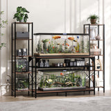 Garvee Soporte para Acuario 20-90 Galones con Enchufe Integrado y 12 Patas de Soporte, Estructura Resistente de Metal con Estantes de Almacenaje, Ideal para Peceras y Terrarios - Marrón