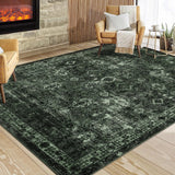 Garvee Alfombra Vintage 160x230cm, Antideslizante, Lavable a Máquina, Polipropileno, Diseño Tribal Retro, Verde Oscuro, para Sala y Cocina - Verde Oscuro