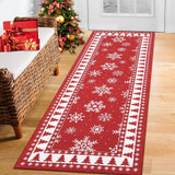 Garvee Alfombra Navidad 60x180cm copos nieve microfibra antideslizante lavable salon cocina borde decorativo - Rojo