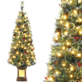 Garvee árbol de Navidad artificial de 140 cm con iluminación para casa y oficina, verde con efecto nevado - Maceta estándar + Caja transparente