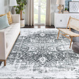 Garvee Alfombra gran superficie Garvee 200x290cm lavable máquina antideslizante interior suave pelo bajo floral gris 1200g 100% poliéster imitación cashmere base lavable plegable - Gris