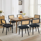 Garvee Sillas De Comedor De Ratán Natural Set De 6, Modernas Boho, Respaldo Y Patas De Madera, Asiento Acolchado, Terciopelo Negro, Para Cocina O Comedor - Negro