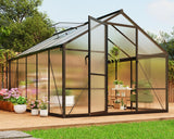 Garvee Invernadero de Jardín de Policarbonato y Aluminio para Exterior y Huerto - Estructura Resistente con Ventilación y Canalones para Cultivo de Plantas y Flores - Negro