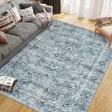 Garvee Alfombra área pelo corto boho vintage moderno 200x290cm azul lavable antideslizante grande salon dormitorio - Azul