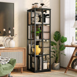 Garvee Estantería Giratoria 4 Niveles Esquinera Rotación 360° Metal y Madera para Sala Dormitorio Oficina 137 cm Alto - Negro
