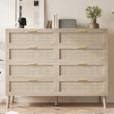 Garvee Cómoda de 8 Cajones de Ratán Mueble Organizador Moderno Gran Capacidad para Dormitorio y Sala Color Roble Natural
