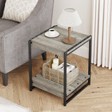 Garvee Mesa Auxiliar Industrial de Madera con Marco Metálico Gris, 2 Estantes, Vintage para Sala y Dormitorio, 50 × 45 × 61 cm - Gris