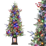 Garvee Árbol de Navidad Artificial 125cm con 150 LEDs Multicolor, PVC Ignífugo y Base Transparente, para Hogar y Oficina, Color Verde - 120 cm & Cuerpo de árbol óptica simulada & Cajita luminosa transparente