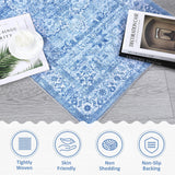 Garvee Alfombra Vintage de Pelo Corto, Poliéster, Diseño Floral, Lavable y Antideslizante, Plegable, Azul, 200x290cm, para Sala y Dormitorio