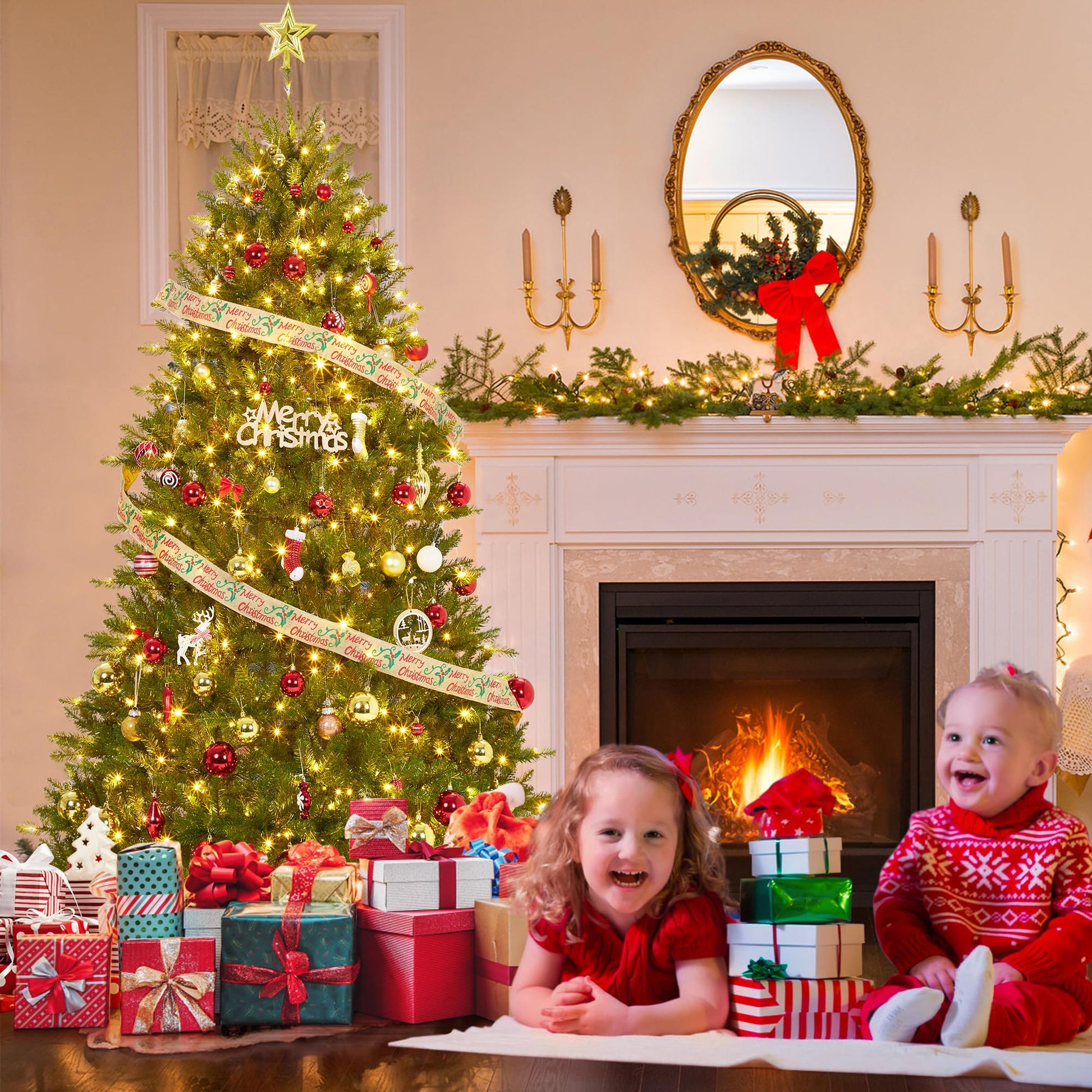 Garvee Árbol de Navidad Artificial con Iluminación LED, Realista y Fácil de Montar, Materiales PVC y PE, 270 cm, para Interior y Exterior