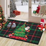 Garvee Zerbino Natalizio Antiscivolo per Interni ed Esterni, Motivo a Quadri con Albero e Babbo Natale, 40x80 cm, Rosso Verde Nero - Verde