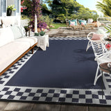 Garvee Alfombra Exterior Impermeable Reversible Resistente 274 x 549 cm Patio Camping Material Plástico - Azul Marino & Blanco
