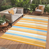 Garvee Alfombra Exterior Reversible Geométrica UV Resistente Plástico Paja Antideslizante para Balcón Playa Camping 9x12 Colorida - Naranja & Amarillo & Azul & Blanco