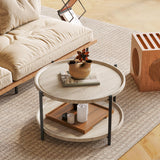 Garvee Mesa de Centro Redonda de 74 cm con Veta de Roble 3D y Estructura Metálica en X, Estilo Boho, Natural y Negro