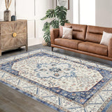 Garvee Alfombra Vintage Boho 200x290cm antideslizante lavable suave pile corto salon dormitorio - Azul