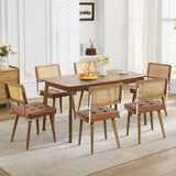 Garvee Sillas De Comedor De Ratán Natural Tapizadas En PU Respaldo Alto De Caña Patas De Madera Robusta Juego De 6 Para Cocina Y Restaurante - Marrón