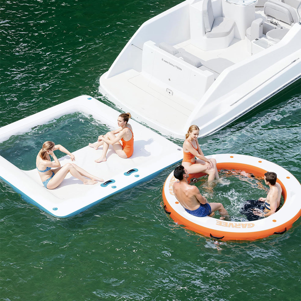 Garvee Hamaca Inflable de Agua 305cm/244cm Plataforma Flotante con Malla PVC Marino Resistente Anclaje Seguro para Piscina y Lago Multicolor