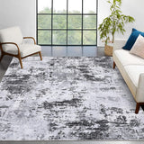 Garvee Alfombras modernas abstractas Garvee grande lavable 160x230cm gris blanco antideslizante sala estar dormitorio 1200gsm 100% poliéster 350g felpa perla base lavable plegable - Gris & Blanco