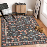 Garvee Alfombra Interior Boho Floral Negro Vintage 200x290cm Antideslizante Fibra Sintética Suave Lavable para Sala y Cuarto Infantil - Marrón Rojizo