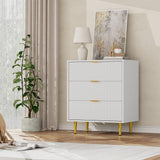 Garvee Cómoda De 3 Cajones Con Frentes Acanalados, Patas Doradas Para Dormitorio Y Sala, Diseño Moderno, Elegante, Estable - Blanco