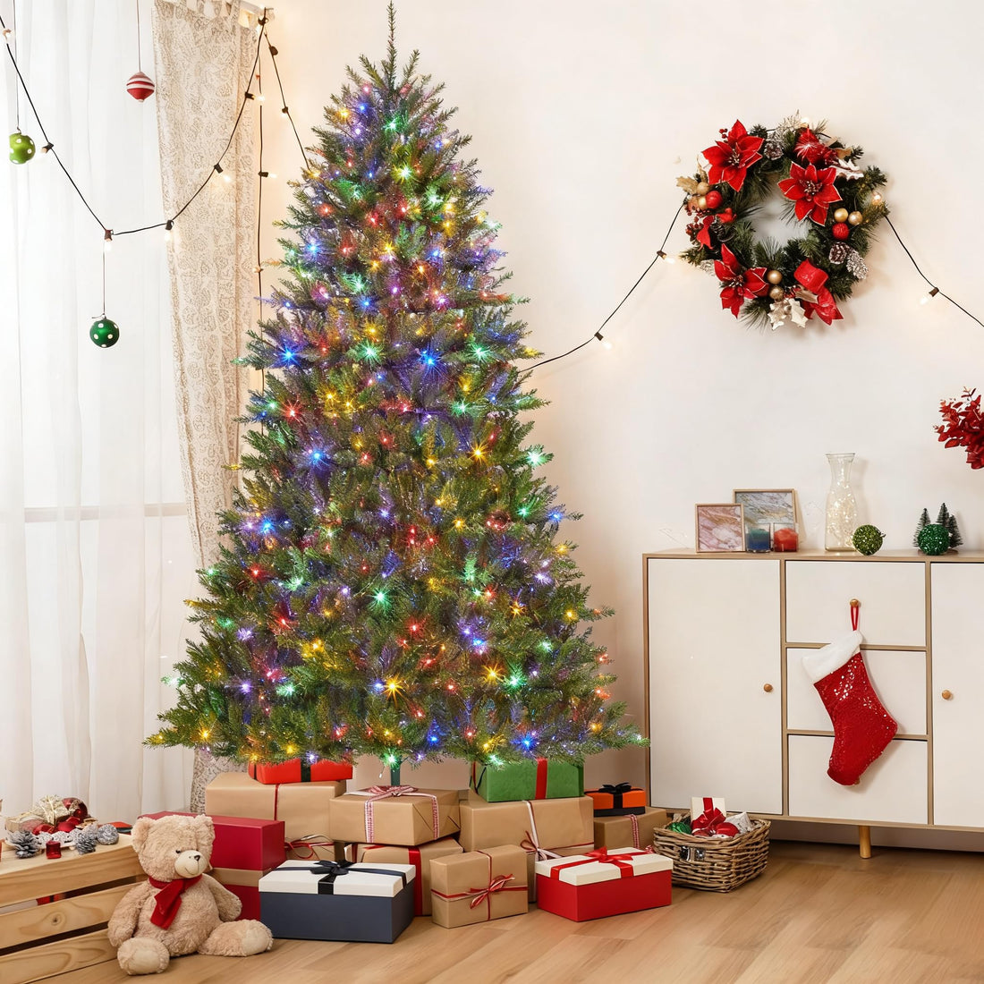 Garvee Árbol de Navidad Artificial con Iluminación LED, Realista y Fácil de Montar, Materiales PVC y PE, 270 cm, para Interior y Exterior