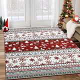 Garvee Alfombra navideña 160x230cm rojo-verde antideslizante lavable microfibra para salón y dormitorio, diseño de reno - Rojo & Verde