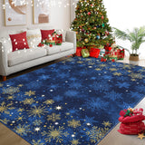 Garvee Alfombra de Navidad para Sala 160x230 cm, Lana Artificial Suave, Diseño Clásico con Copos de Nieve, Lavable y Antideslizante, Ideal para Dormitorio y Oficina - Azul