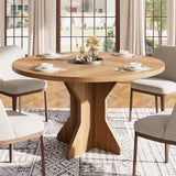 Garvee mesa de comedor redonda 119.4cm para 4-6 personas, base pedestal resistente, MDF, minimalista, multifuncional, fácil montaje, cocina y sala, Blanco - Marrón