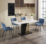 Garvee Juego De 2 Sillas De Comedor CY-Gitter-2303, Asiento Ergonómico, Tapizado En Cuero Sintético, Patas Ajustables, 74x41x52cm, Negros, para Comedor y Salón - Azul