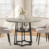Garvee Mesa de Comedor Redonda de 98 cm con Estante de Almacenamiento y Base Hexagonal Metálica para 4 Personas, Gris y Negro - Gris