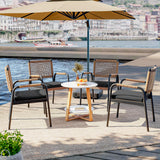 Garvee Juego de 4 Sillas de Jardín de Ratán PE con Cojines, Sillas de Terraza con Estructura Metálica Antióxido para Exterior Negro y Marrón - Negro