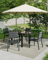 Garvee Conjunto De 4 Sillas De Comedor Exteriores Metal Robusto Respaldo Textil Duradero Apilables Para Patio Y Camping - Gris