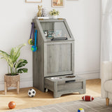 Garvee Estación De Alimentación Para Perros Con 2 Cuencos Elevados, Almacenamiento De Comida Y Juguetes, Acero Inoxidable, Flip-Top De Vidrio, Para Sala O Patio - Gris