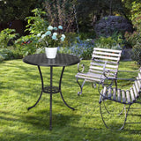 Garvee Mesa Auxiliar Redonda de Patio 24in Aluminio Fundido con Agujero para Sombrilla, Dise?o Antiguo, Estable y Resistente, Jardín y Balcón, Marrón - Negro